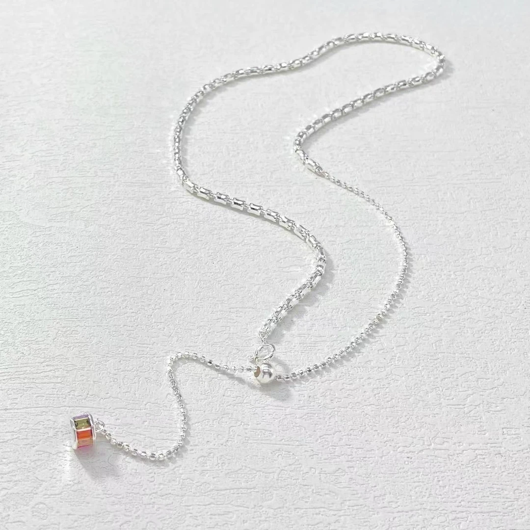 坠链均925银 木木（LY2076）50厘米 爆闪切面竹节彩钻项链