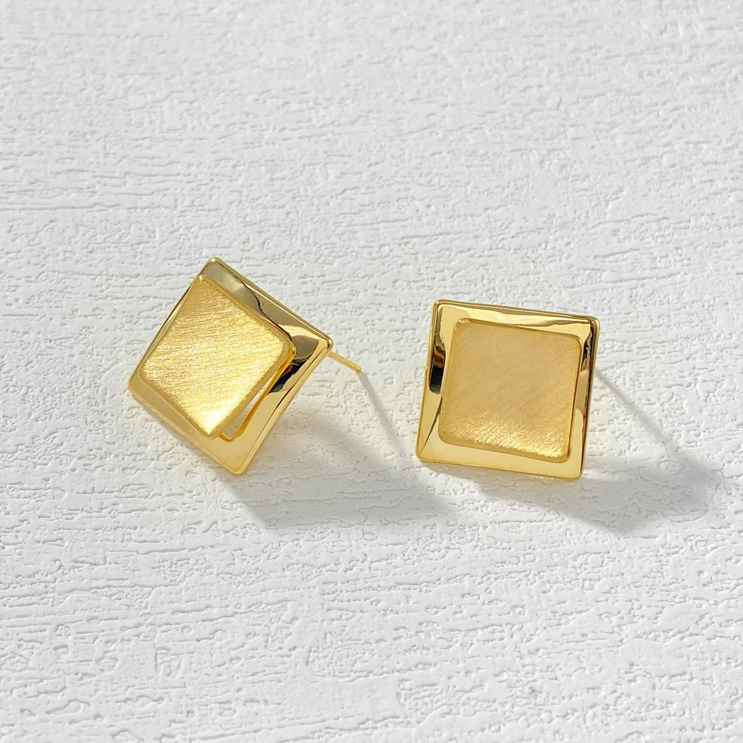 铜合金耳饰 木木（DK139） 金属拉丝菱形耳环