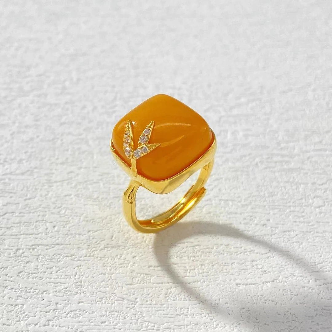 925银戒指 木木（BO170）预售   古法新中式竹叶肥方开口戒指