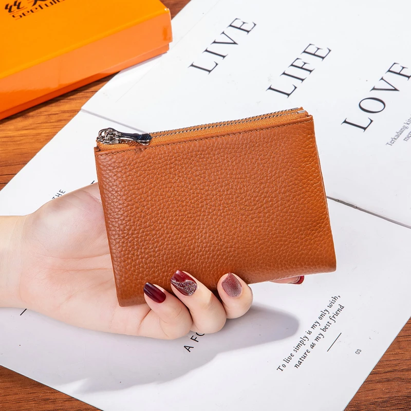 2025春季新款真皮两折短款小钱包软牛皮多卡位大钞夹拉链零钱包女