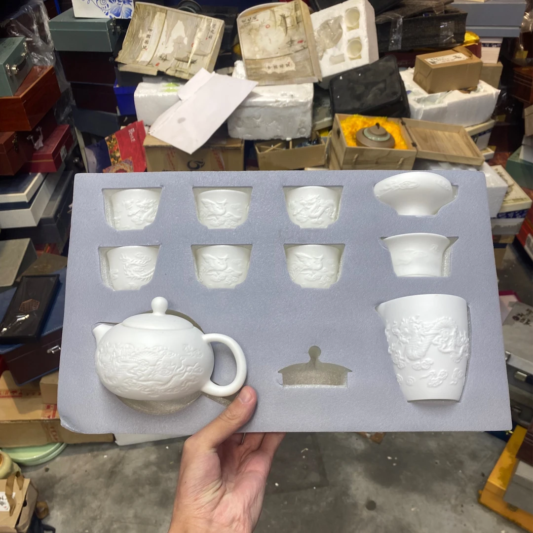 中国白瓷龙纹凤浮雕西施壶茶具套装高端茶器壶套装茶杯家用