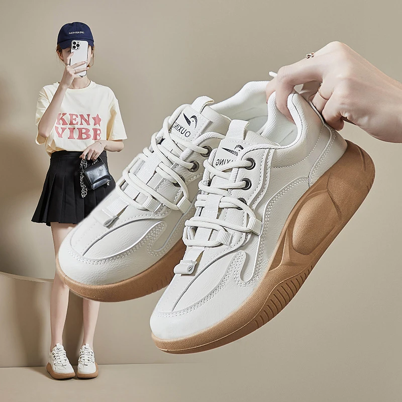 小白鞋女2024秋季新款学生板鞋潮韩版厚底增高松糕鞋休闲H5026//C