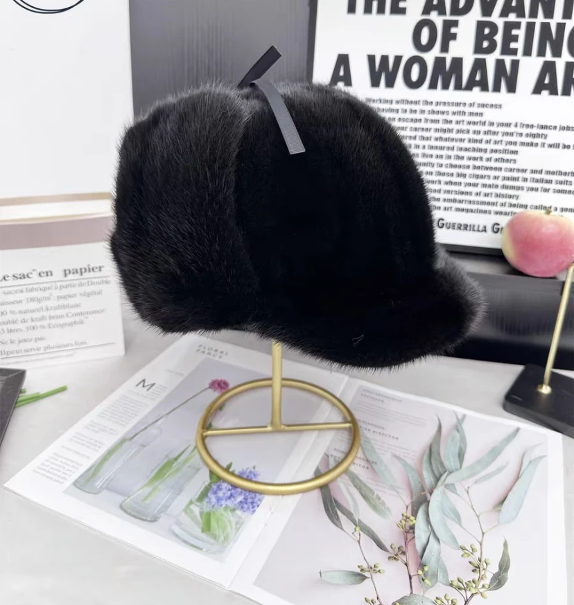 新款水貂帽男士中老年冬季保暖时尚百搭护耳加厚防寒