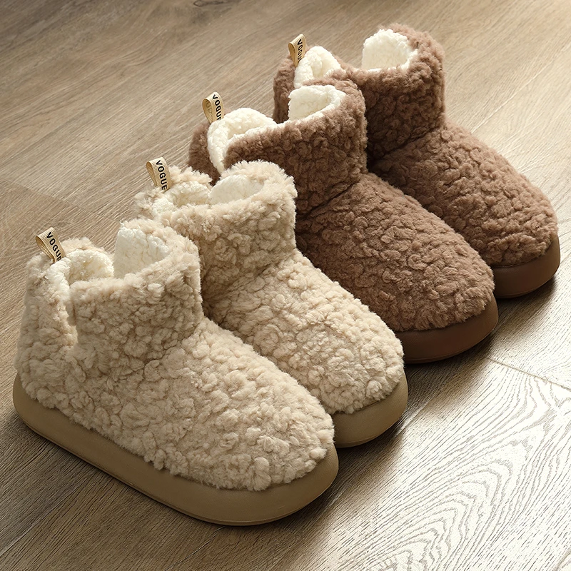 毛毛绒棉拖鞋女士冬季2023新款踩屎感厚底高帮加厚居家情侣棉鞋女