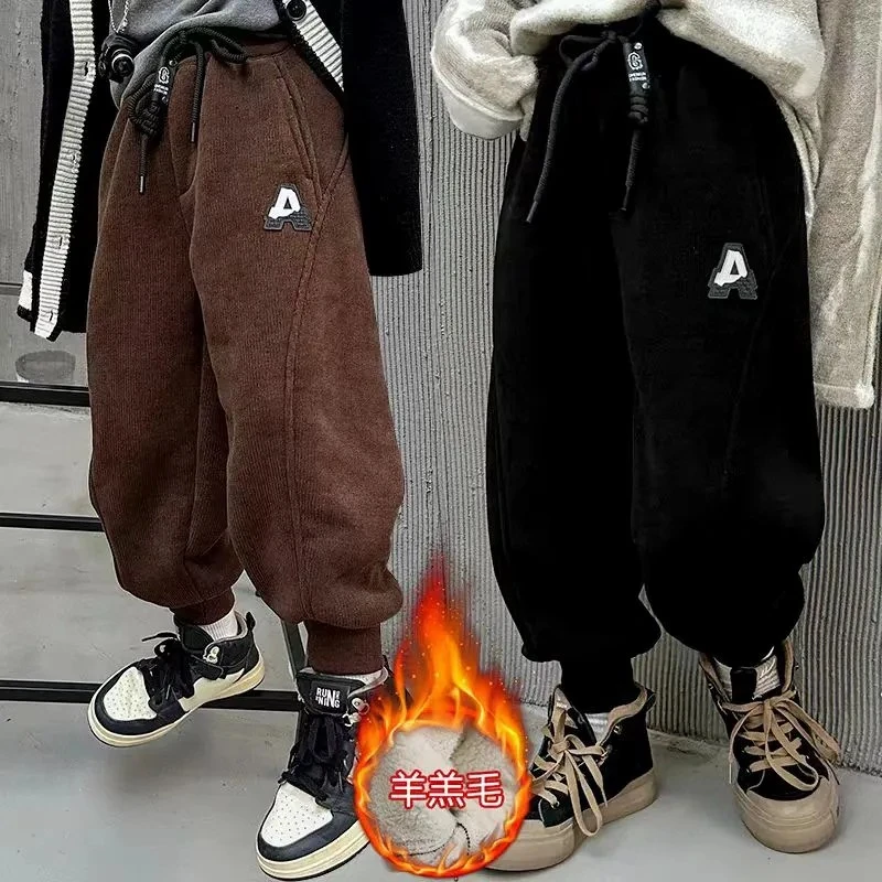 【超洋气羊羔绒棉裤】爆款新款羊羔绒拼接棉裤姐弟款  2130