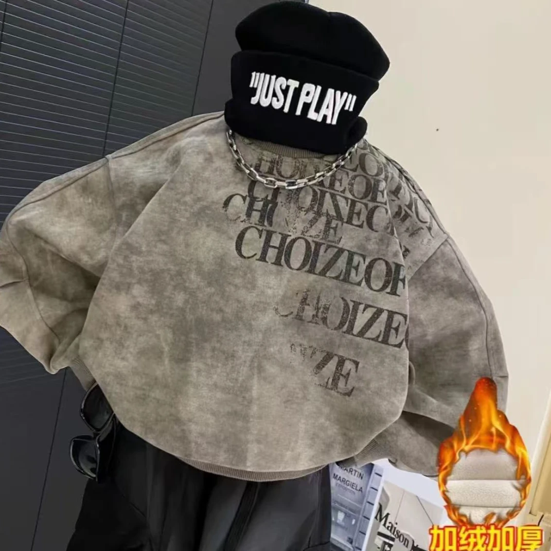 【加绒】字母卫衣儿童美式休闲复古宽松印花潮流萌娃冬装0002