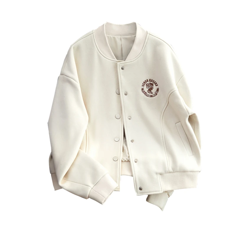 她池2025夏季欧若风女简约刺绣拼接短款棒球服休闲外套T43B4228AB