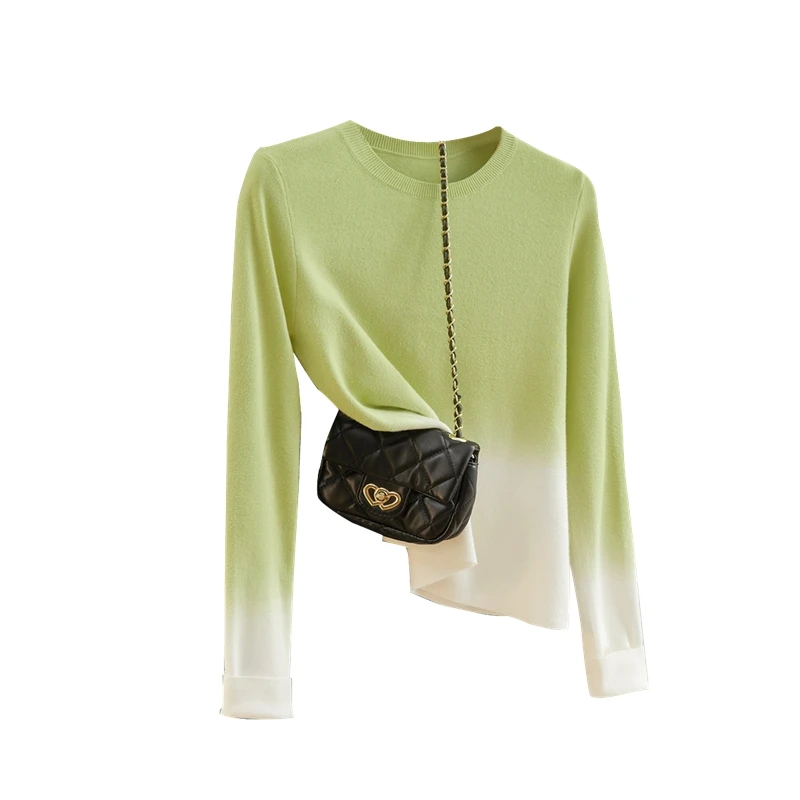 她池2025春装新款女装渐变套头长袖简约休闲针织衫T43H4098Z