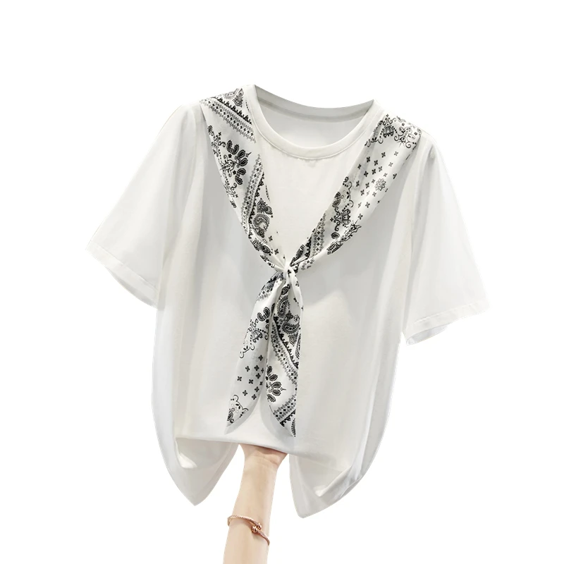 她池2025夏季新款女装撞色拼接简约圆领短袖套头T恤T32B1741TA