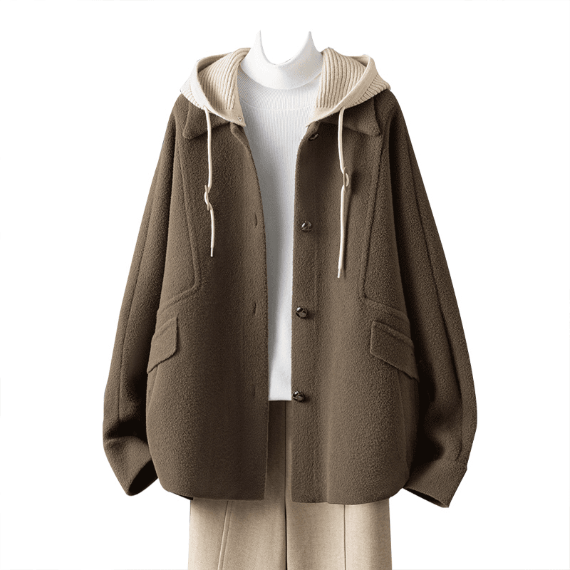 丝柏舍2023冬装新款女装时尚长袖宽松可脱卸帽子大衣S34X6783D