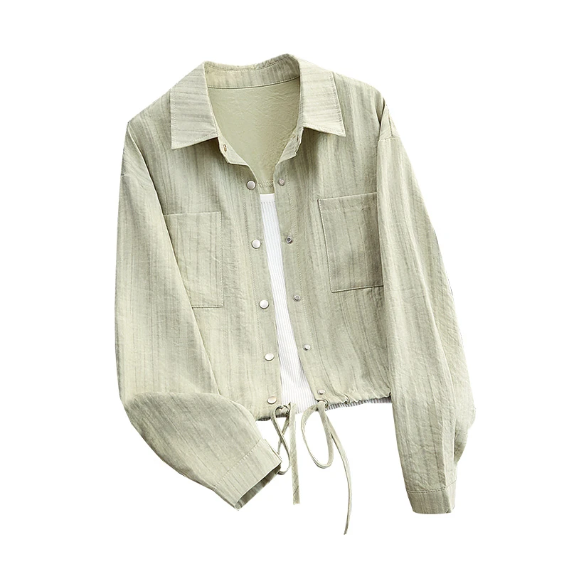 她池2025秋装新款女装双口袋抽绳单排扣休闲翻领外套T43X5000A