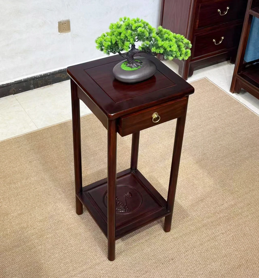 带抽屉花架 黑酸枝中式实木古典多层