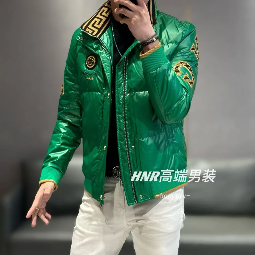 字母美人头图案简约潮流新款高端男士时尚百搭休闲羽绒服2119