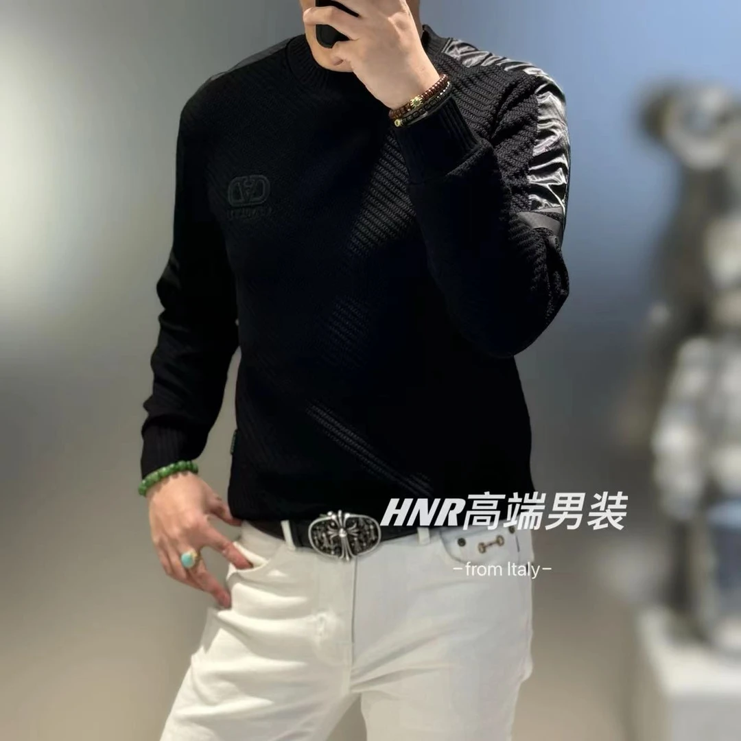 纯色螺纹拼接新款高端男士时尚休闲百搭潮流长袖卫衣6303