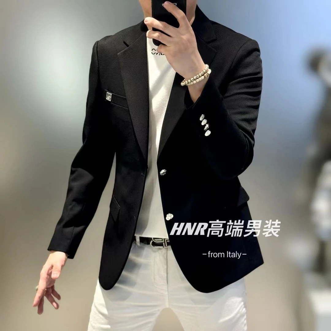 秋季新款字母胸标花高级感男士休闲时尚百搭西装上衣B249