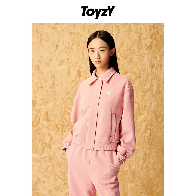 ToyzY刺绣爱心华夫格粉色拉链梭织夹克女长袖7C54110120
