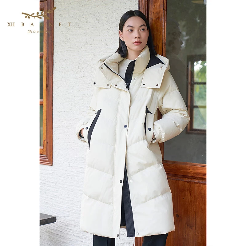 十二篮商场同款24冬款防风保暖长款高克重连帽羽绒服7C64508110