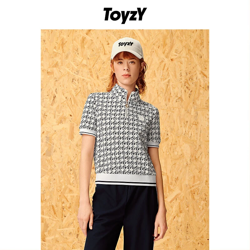 ToyzY夏款logo印花时尚半拉链立领运动套装上衣ZC34260410