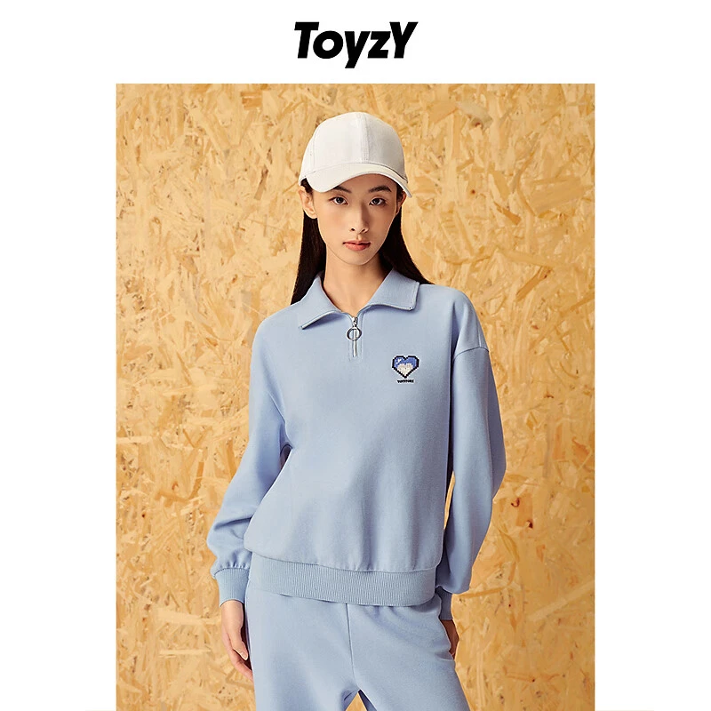 ToyzY春季清新时尚休闲女士浅蓝宽松落肩半开襟polo衫7C54160240