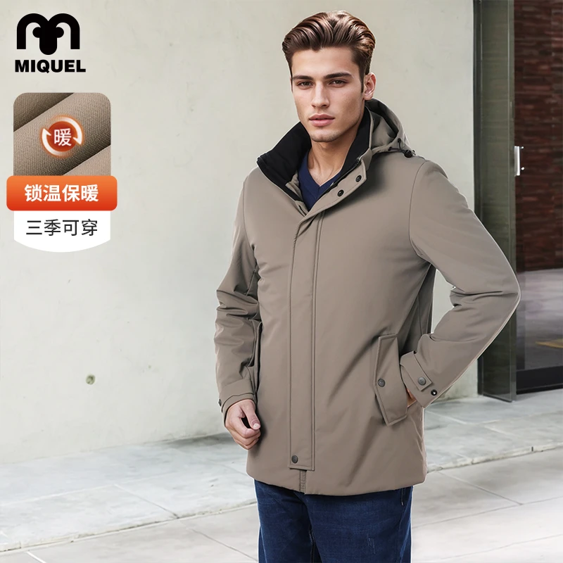 米盖尔时尚休闲棉服 秋冬可脱卸连帽 恒温保暖御寒防风耐磨中长款