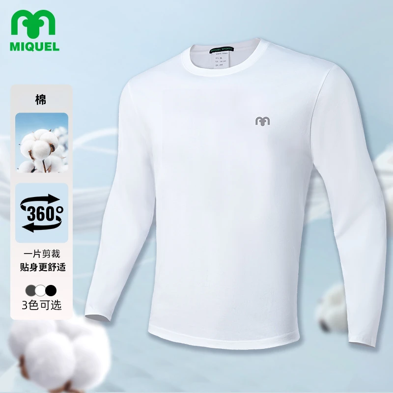 MIQUEL米盖尔长袖T恤打底衫 顺色LOGO运动休闲圆领套头衫柔软亲肤