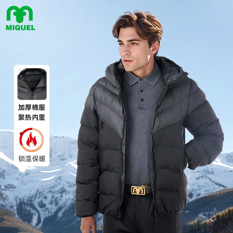 MIQUEL米盖尔休闲运动连帽棉服拼色修身 保暖冬季时尚防风印花