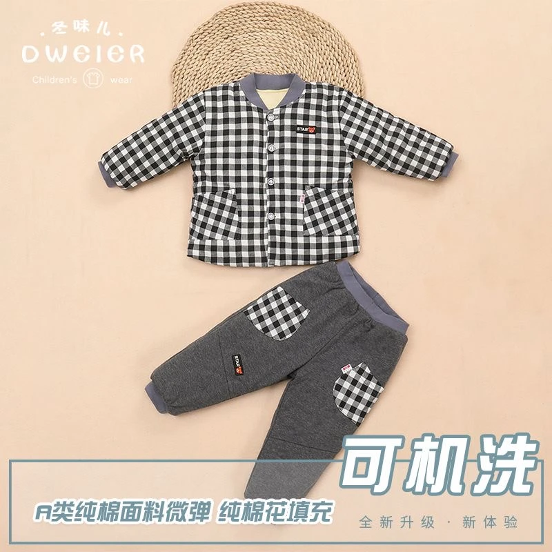 儿童棉衣手工棉花套装冬季宝宝东北大花棉袄棉裤婴儿加厚棉服闭裆