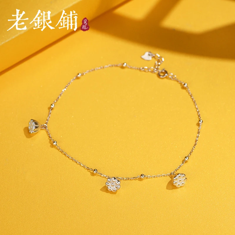 吴越老银铺 925银脚链 凌波脚链甜美纯银脚链女生古风百搭脚环达