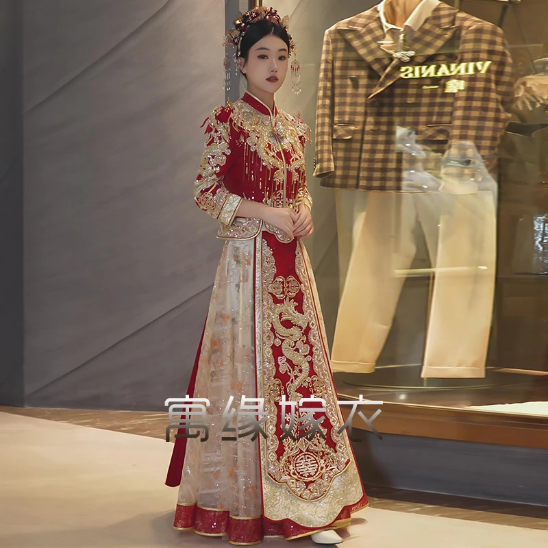 重工秀禾服2025新款中式新娘婚纱嫁衣高档显瘦敬酒服撞色出阁礼服