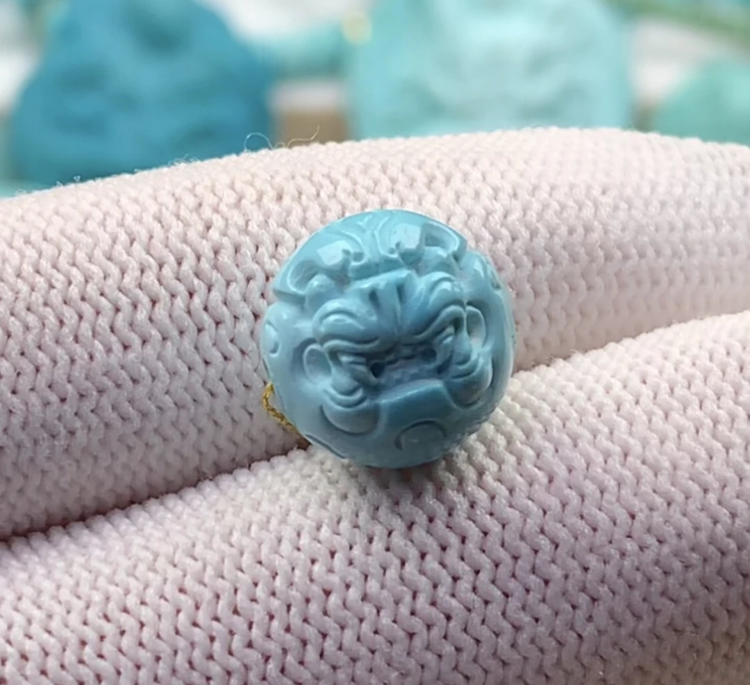 原矿绿松石精品兽珠11.8毫米