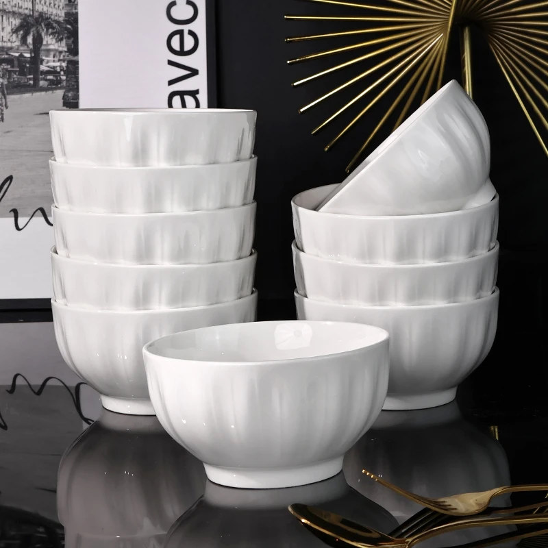纯白金瓜10个装5英寸饭碗家用陶瓷加厚大碗防烫米饭碗吃饭碗