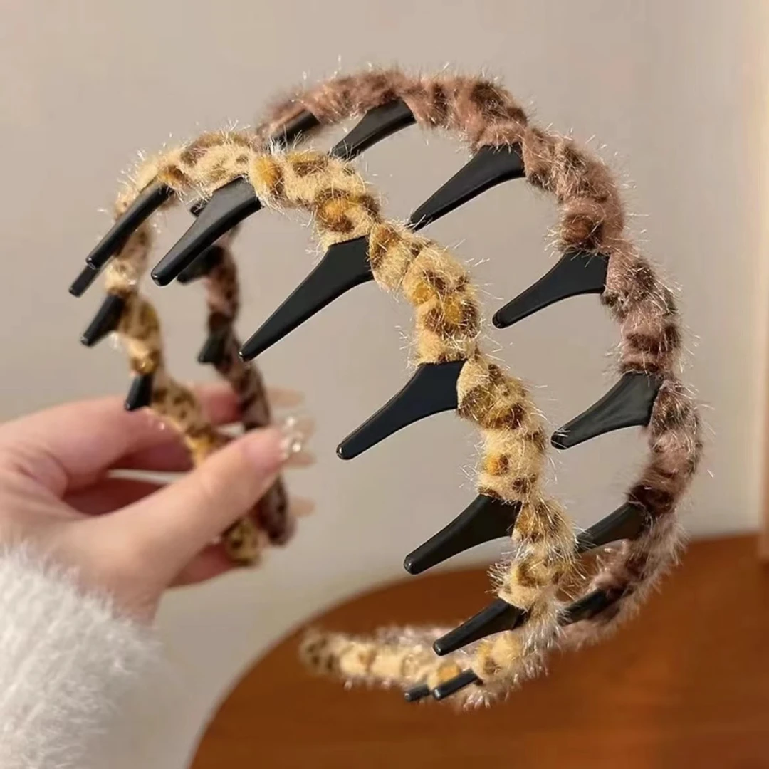 甜酷豹纹带齿波浪发箍女秋发根蓬松神器压发防滑头箍发箍