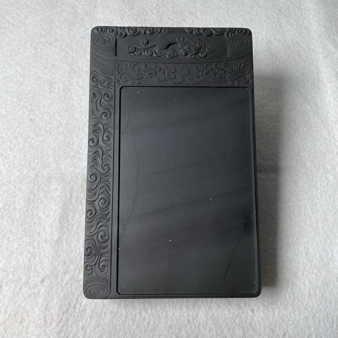 书卷砚，金星坑庙前青玉带底板，藏品，尺寸：20.6/12.8/3.3 c m