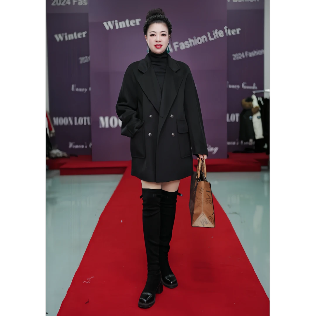 1194黑色秋冬中长款气质宽松羊绒时尚女士双面呢毛呢外套