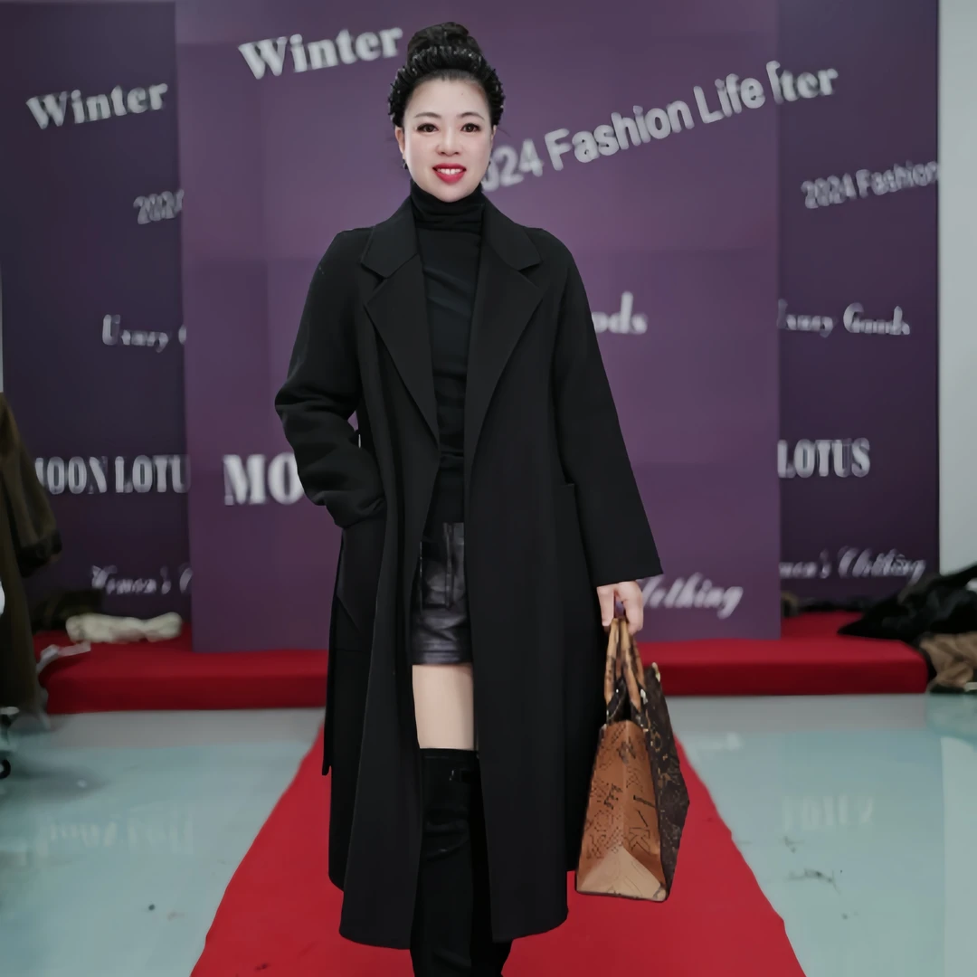 1154秋冬中长款气质休闲显瘦女士黑色双面呢毛呢外套