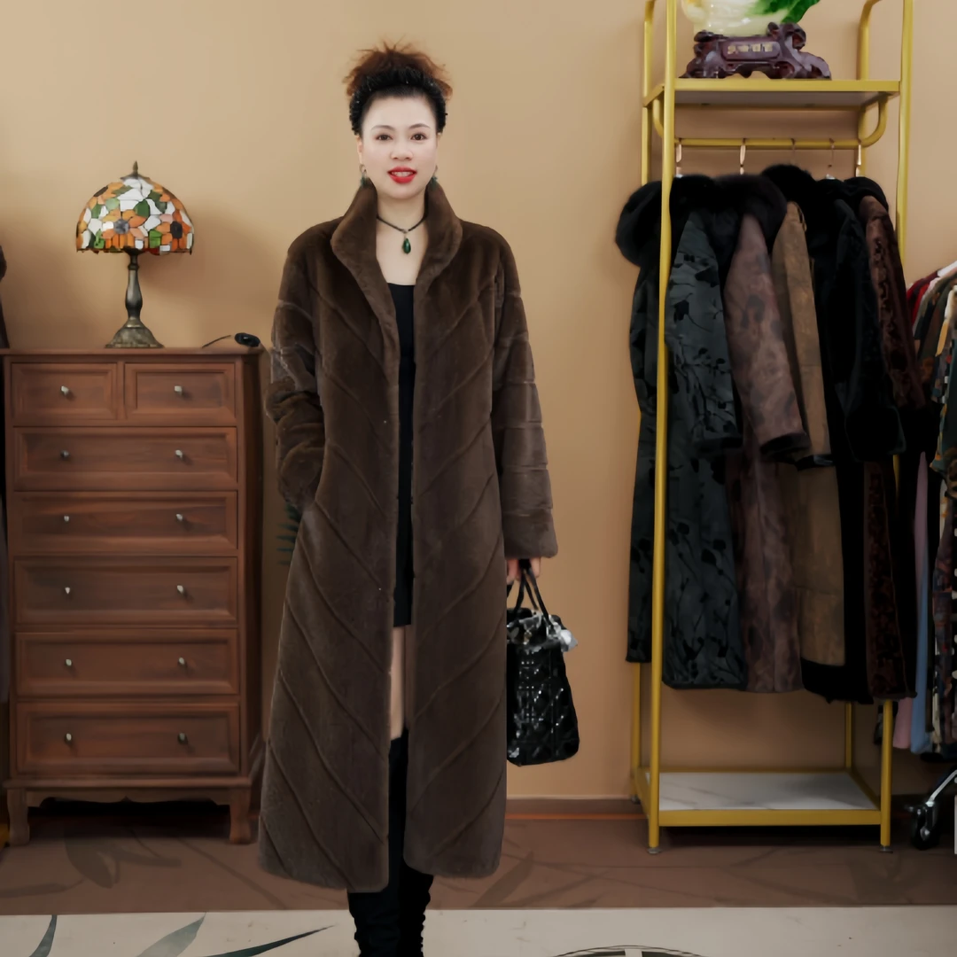 【月莲高端】8503 新中式冬季女款皮毛一体压花气质保暖百搭女外套