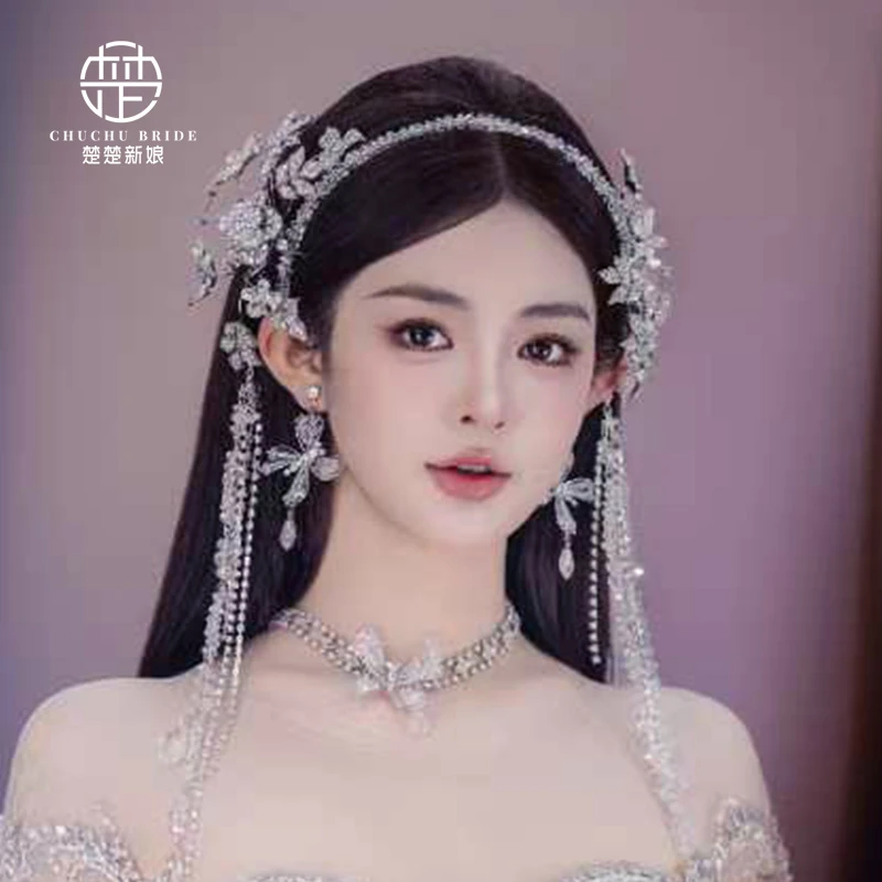 新款韩系婚纱结婚头饰精致水晶流苏发箍项链耳环发夹头饰宴会礼服
