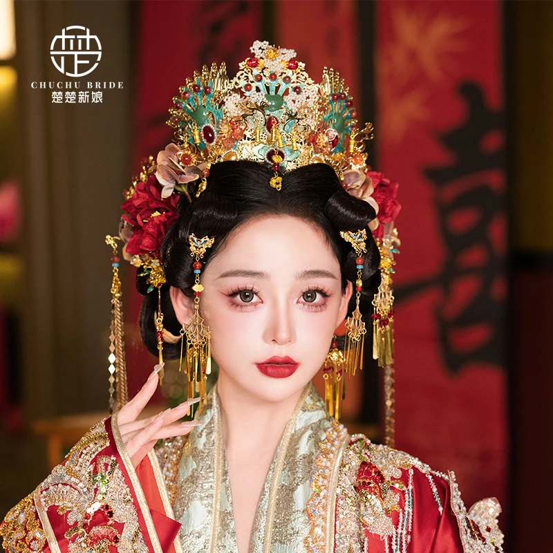 中式新娘结婚汉服头饰明制汉唐婚礼饰品奢华大气古装龙凤褂秀禾服