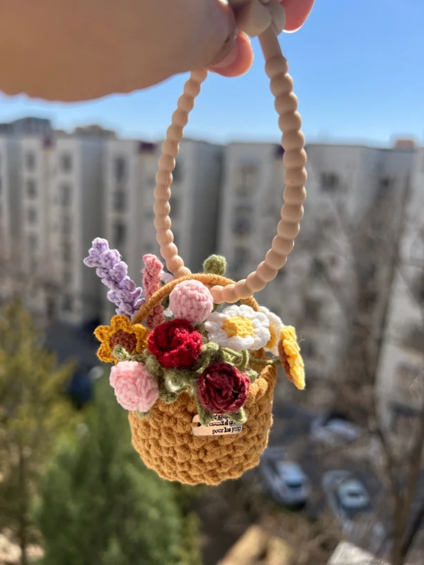迷你花篮钩织挂件摆件（手工定制不退换）