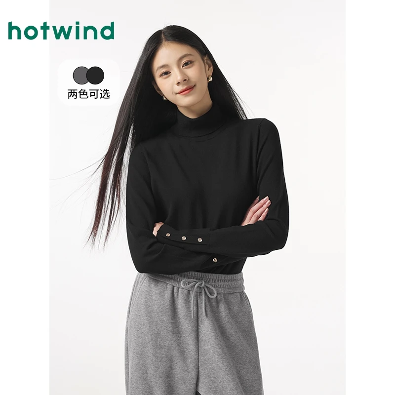 热风2024年冬季新款女士高领打底针织长袖衫半高领套头衫F08W4402