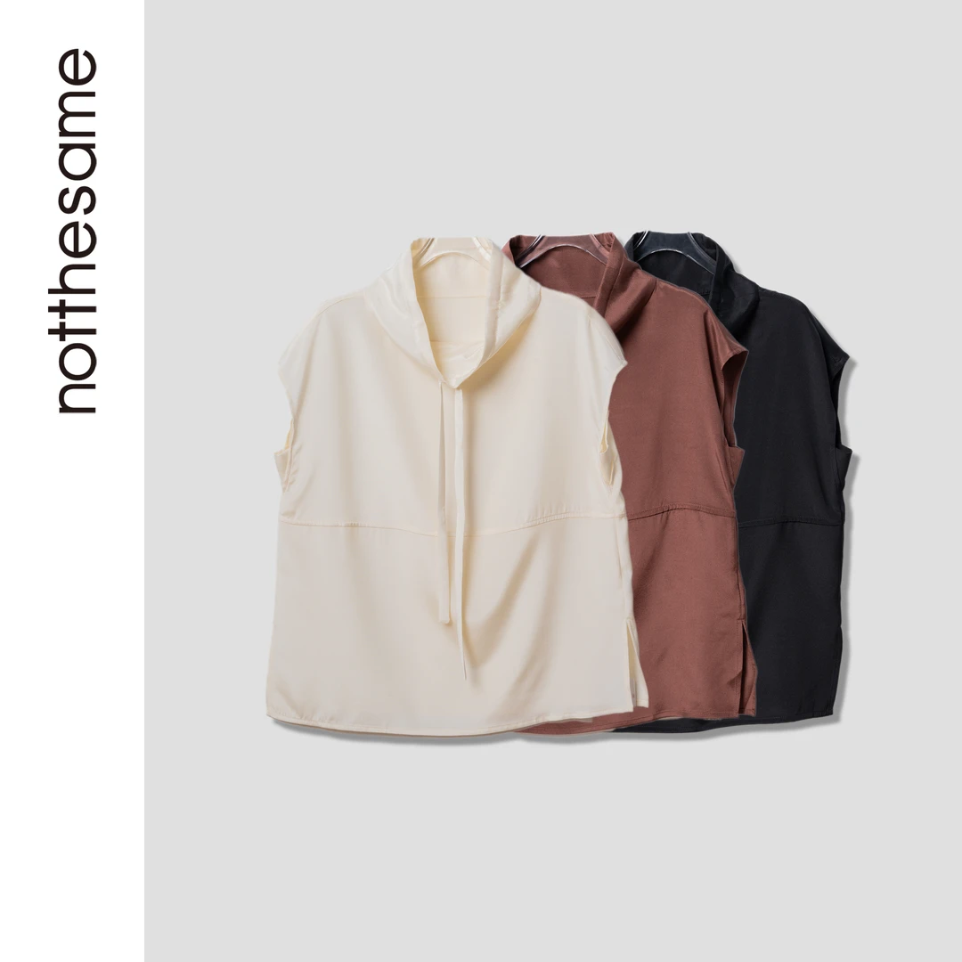 notthesame“夏至未至“小禾立领抽绳22姆米重磅桑丝短袖上衣