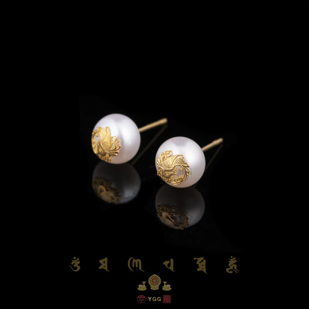 员格格JBIJZ15/18K金朱雀镶嵌珍珠耳钉（多样性发）