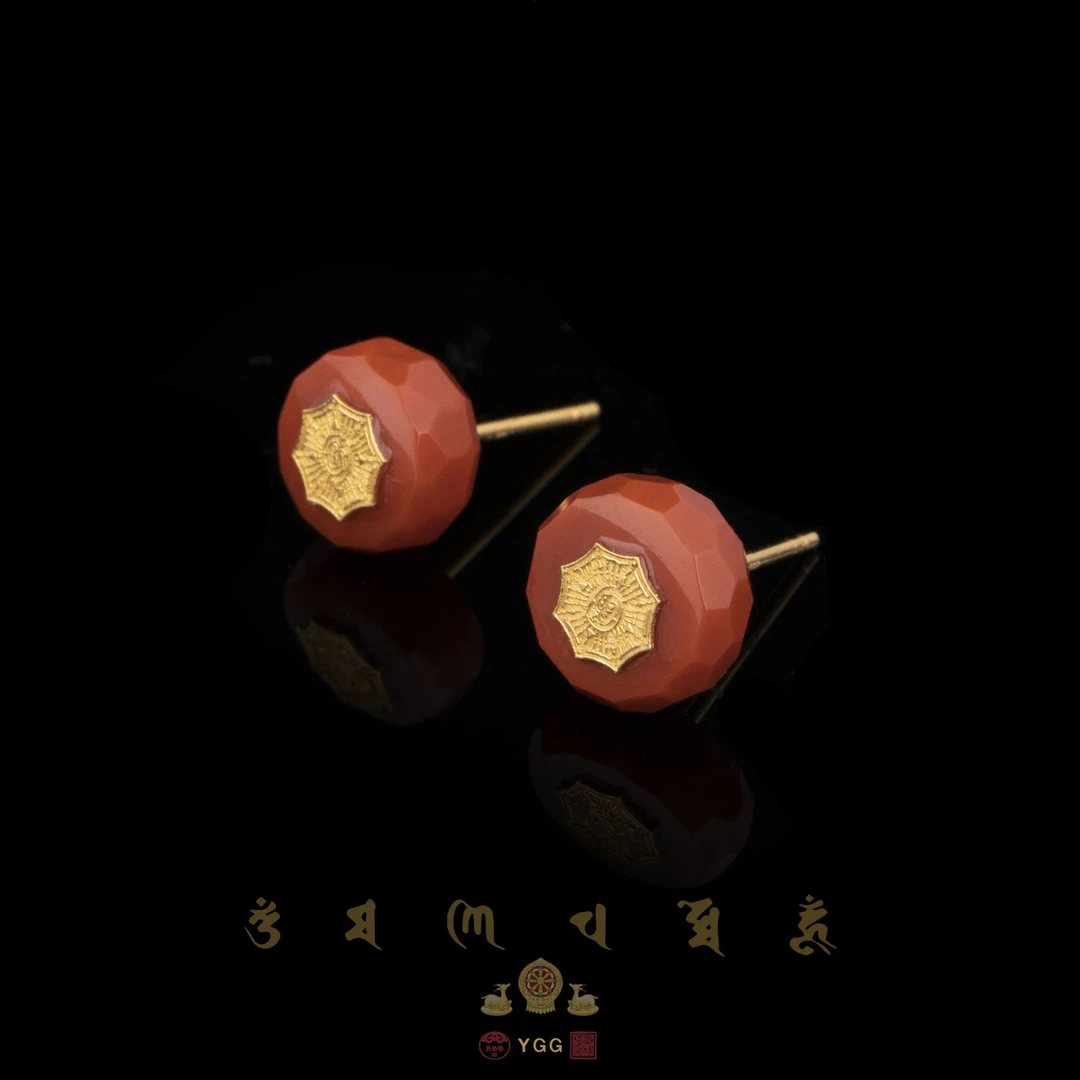 K员格格KBJZ12/金光篆/钻切南红耳钉