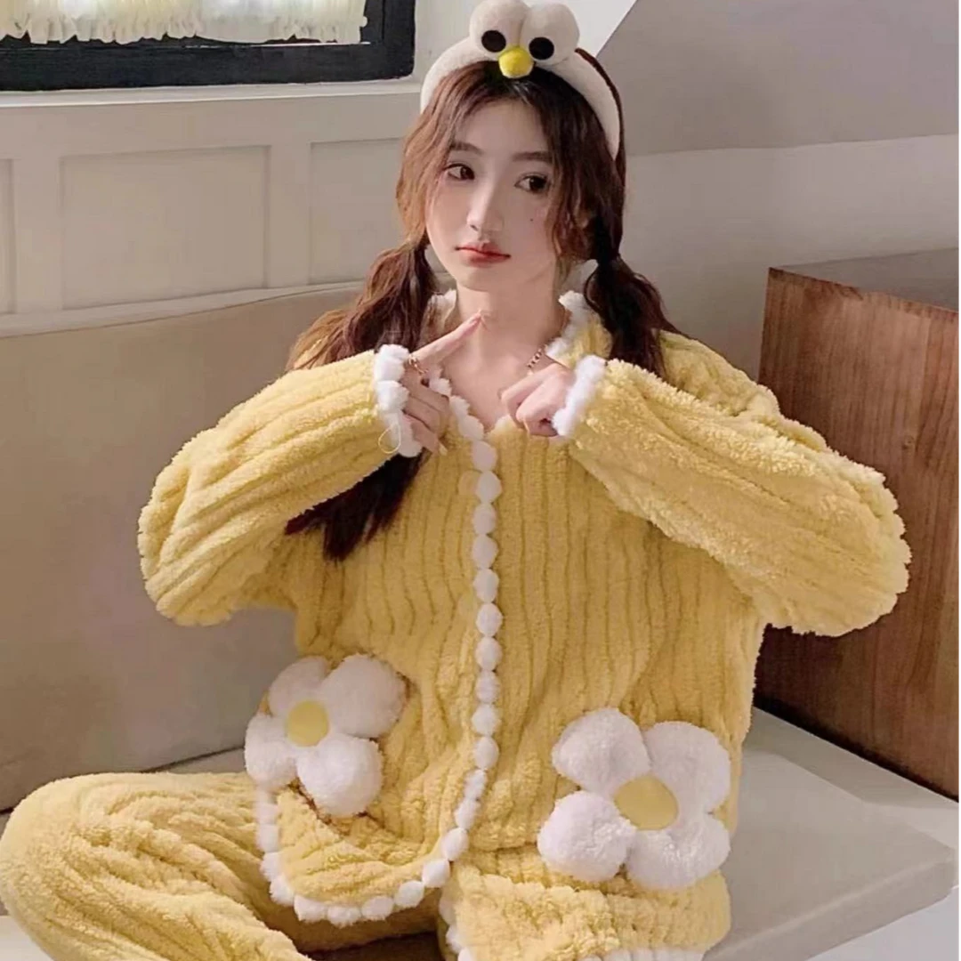 2024年冬季新款加绒加厚甜美可外穿睡衣套装女