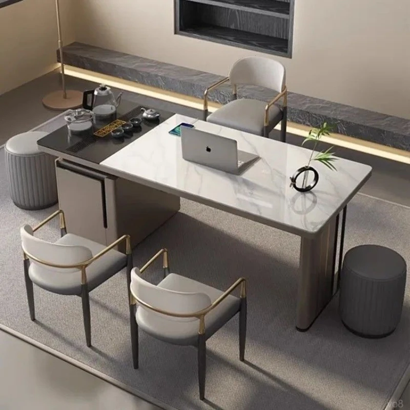 轻奢阳台 现代简约办公茶桌椅组合茶台板岩一体办公室泡茶桌家用
