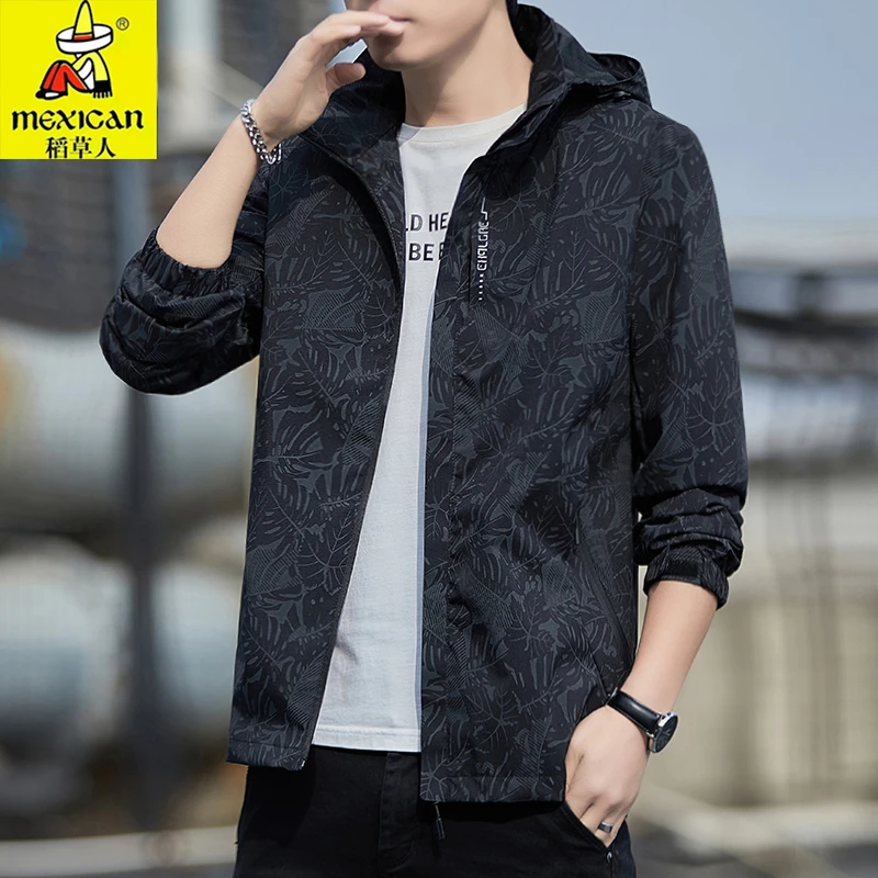 Mexican/稻草人男士春秋款夹克男潮牌宽松外套户外连帽情侣新款