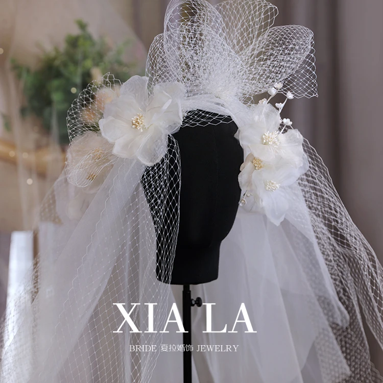 夏拉2023超仙新款创意造型花朵头纱新娘头饰外景旅拍头饰影楼配饰