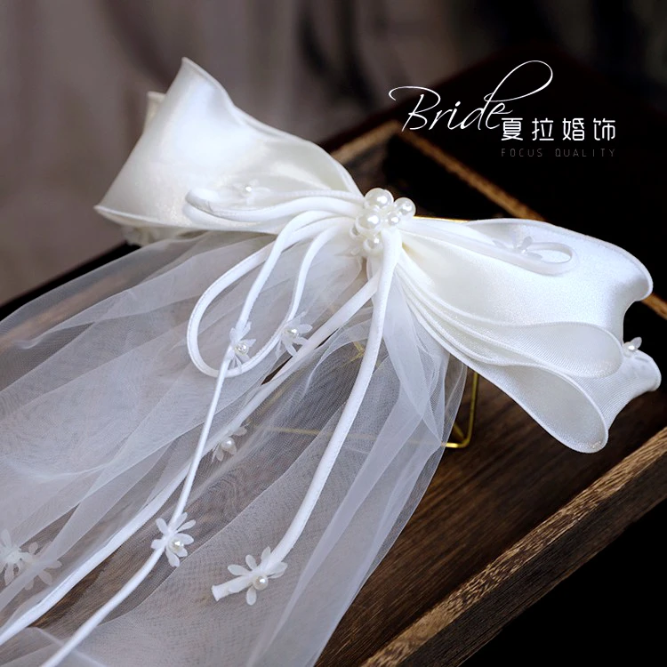 新品超仙光面手工蝴蝶结梦幻新娘头花头纱婚礼发饰影楼外景配饰