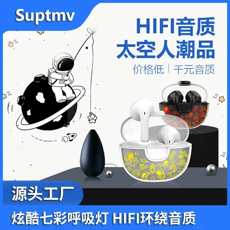 SUPTMV潮品太空人炫酷呼吸灯蓝牙耳机游戏音乐运动环绕音透明创意