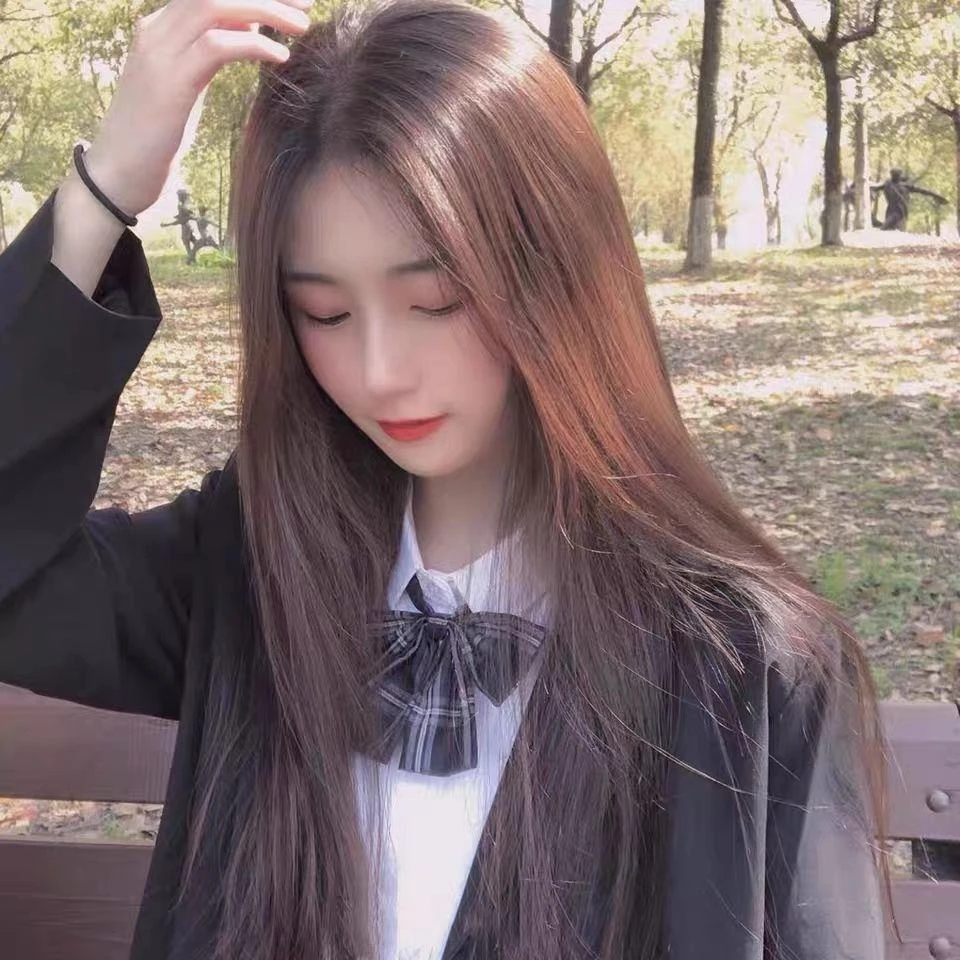 假发女网红抖音中分刘海长直发自然修脸减年黑长直自然逼真全头套